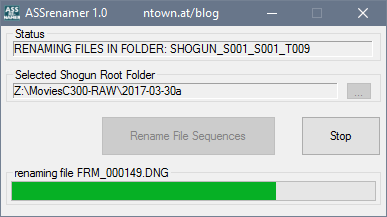 ASSrenamer - CinemaDNG File Sequence Renamer for Atomos Shogun Recorders