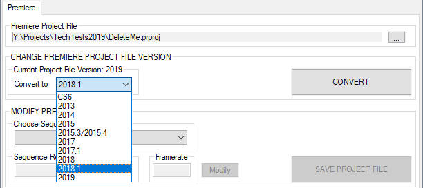 change Premiere Project Version